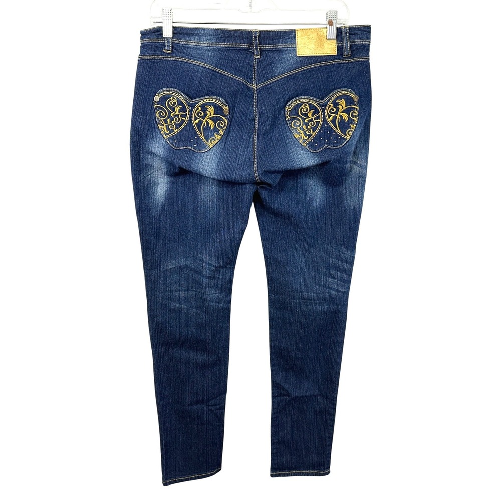 Apple Bottoms Size 9/10 Skinny Jeans Gold Embroidered Apple Shaped Pockets 1680